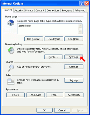 Settings button in IE7 options.