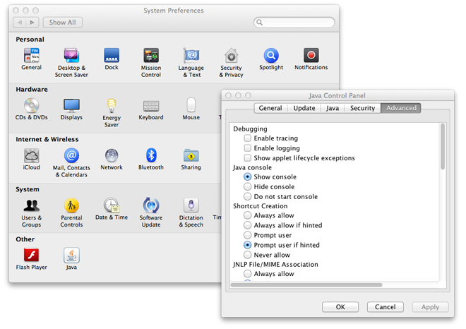 Java Control Panel on Mac OS X