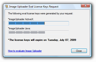 Image Uploader Eval License Keys Request