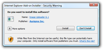 Add-on installation dialog in Internet Explorer 8.