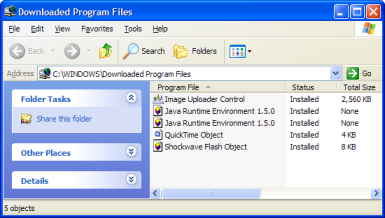 List of installed ActiveX controls.