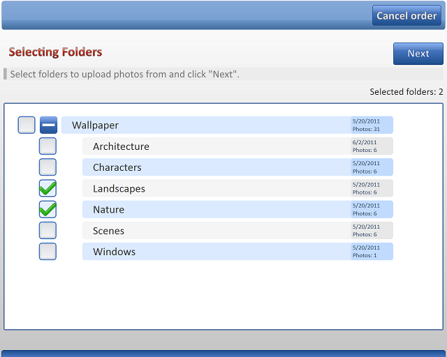Folder Selection screen