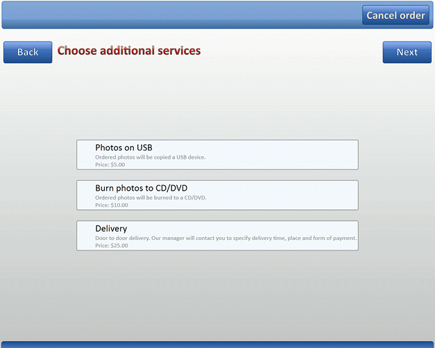 Additional Services screen