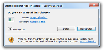 Add-on installation dialog in Internet Explorer 8