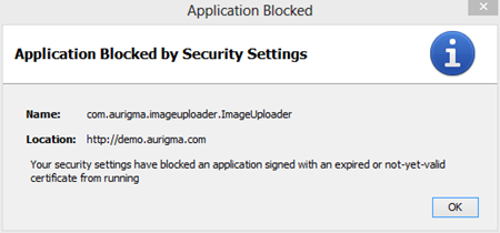 Application Blocked by Security Settings - expired certificate
