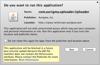 SecurityException and a warning message