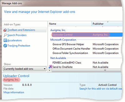 The company name in the list of installed IE add-ons. The company name in the list of installed IE add-ons.