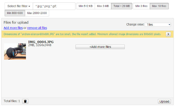 File Restrictions demo - Aurigma Upload Suite