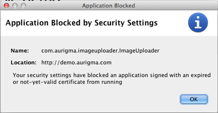 SecurityException and a warning message Application Blocked by Security Settings - expired certificate
